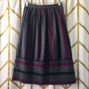 Vintage Striped Pleated Midi Skirt